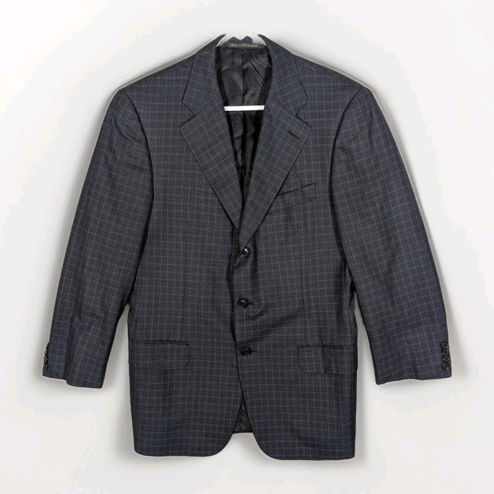 Ermenegildo Zegna Wool Blazer Men's 38R Saks Fifth Avenue Check Navy Jacket